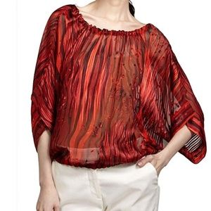 Rachel Zoe Silk Blouse Drawstring Dolman Top 0 Sheer Red Shirt Dressy Career